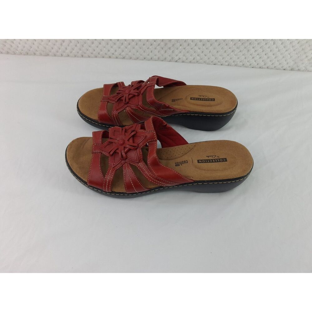 Clarks Women's 10 Delana Venna Wedge Slide Sandals Red Leather